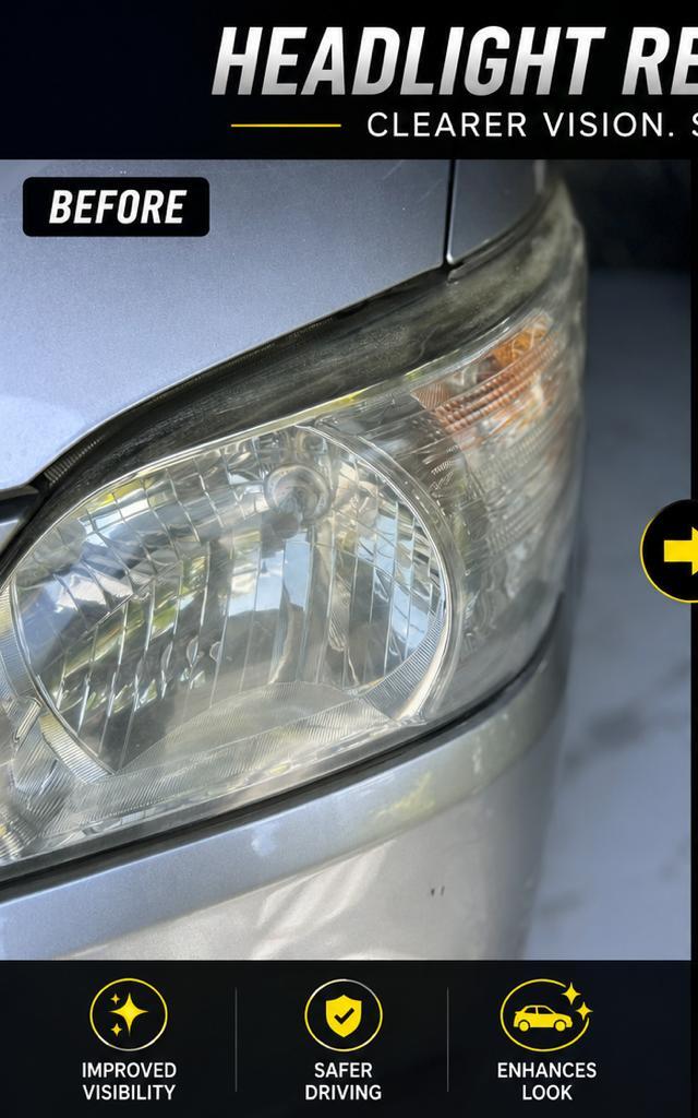 Headlight before restoration at BM Car Wash & Valeting